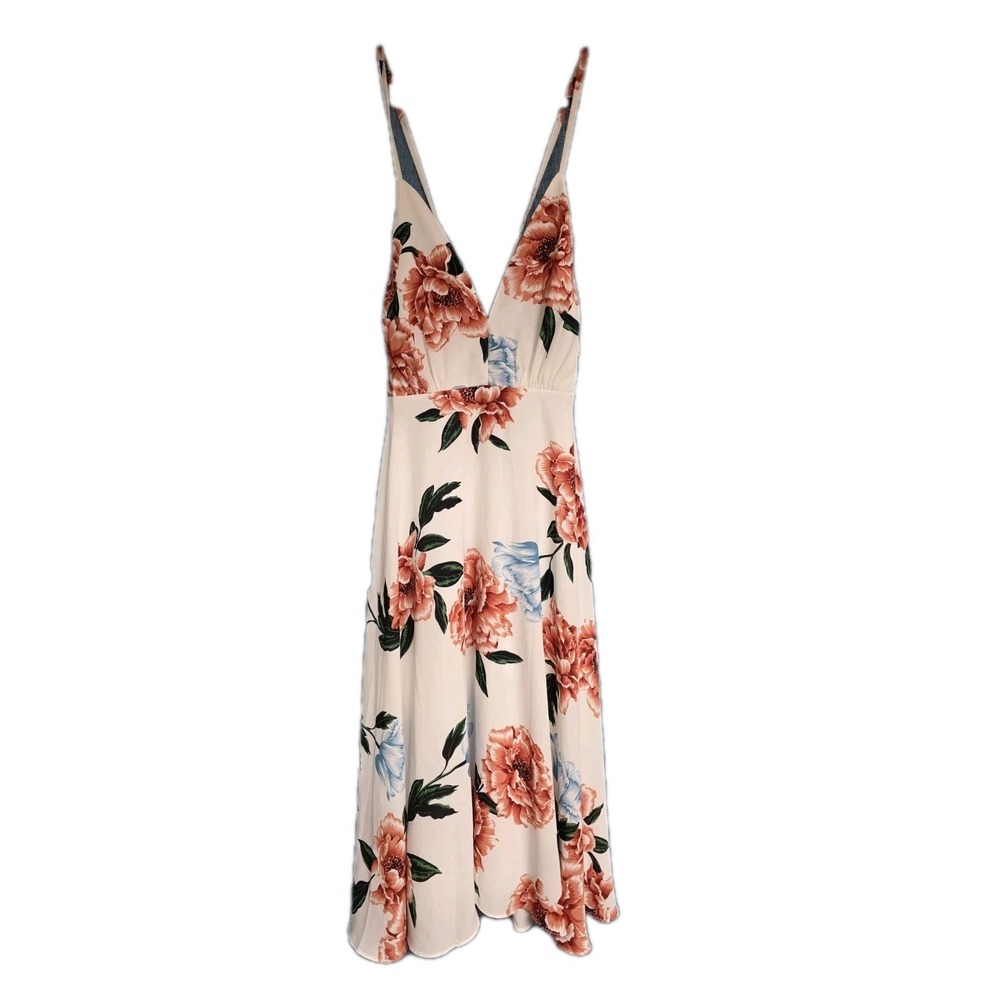 👗 Lulus Floral Midi Dress Women's M NWT White Orange Blue Spring Summer 👗